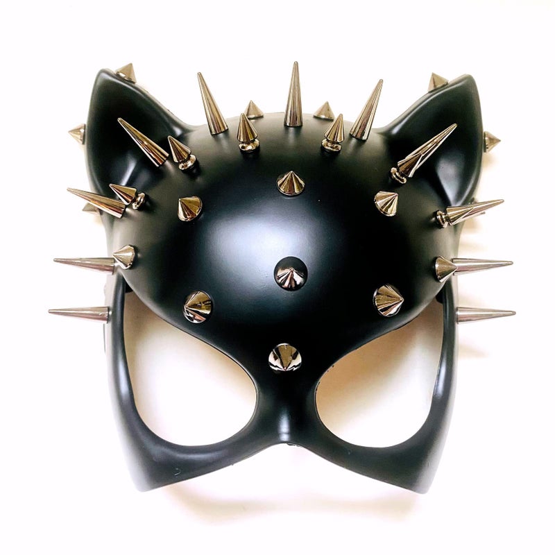 MasqStudio Red Black Cat Woman Dress up Cosplay Party Masquerade Mask Spiky Halloween (Black) - Image 1